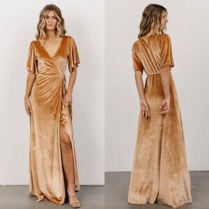 Baltic Born Velvet Wrap Maxi Dress in Tan